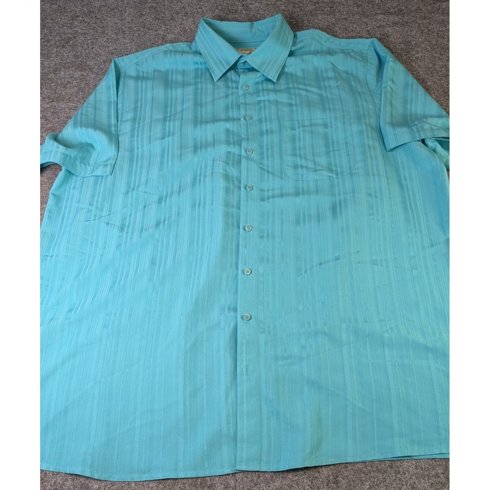 Island Passport Mens Big Tall 2XLT Short Sleeve Button Up Shirt Teal Casual EUC